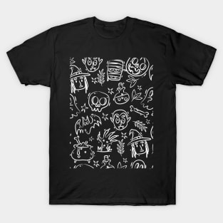 Halloween Pattern Black and White Aesthetic T-Shirt